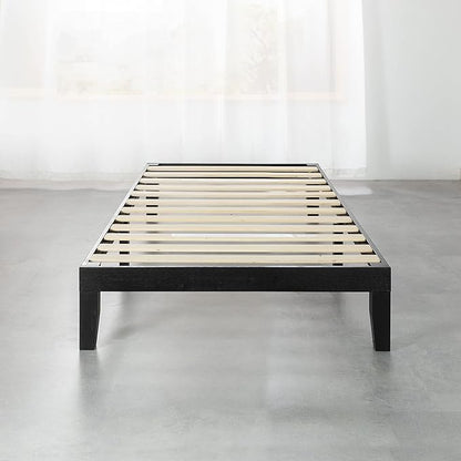 Mellow Naturalista Classic 12 Inch Solid Wood Platform Bed with Wooden Slats, Twin XL, Black