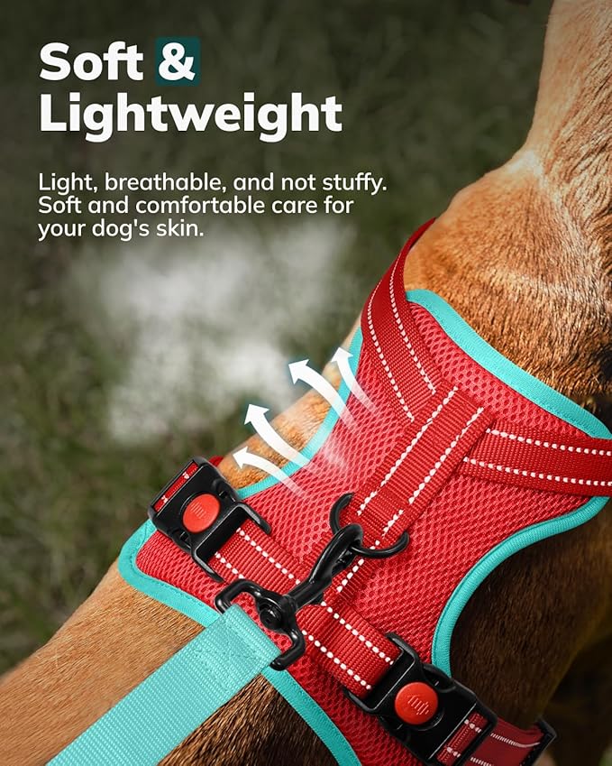 MIDOG No-Pull Dog Harness | Adjustable & Reflective Pet Harness Leash Set for Small Medium Large Dogs Walking, Training| No Choke, Front Clip, Soft Padded Vest with Easy Control Handle - Red, S-Mewly Pet
