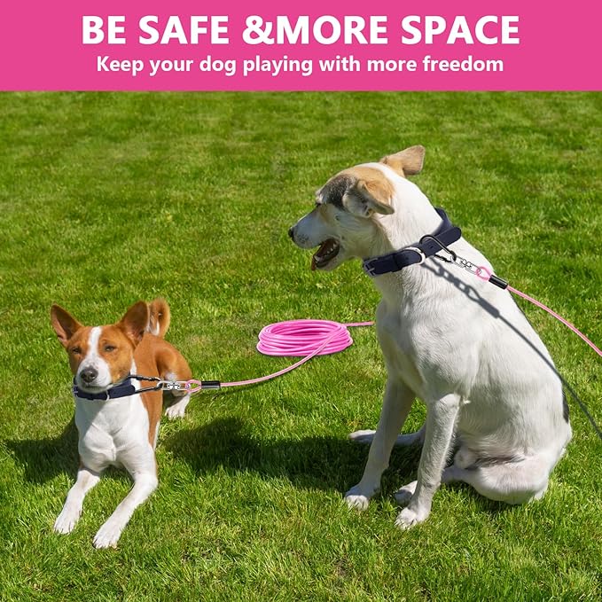 Dog Tie Out Cable 10FT-500Lbs,Heavy Duty Dog Leads&Tether for Yard with Swivel Hook,Small Large Dogs Leash Line for Outside,Rust Chew Proof Dogs Run Cable for Outdoor Camping(Pink, 10FT)-Mewly Pet