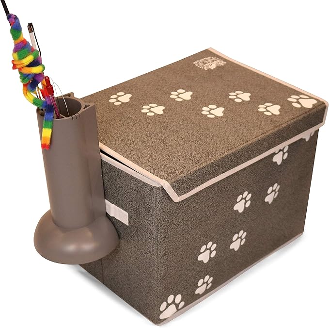 Cat Teaser Wand Holder. Keep Cats Safe with This Unique Cat Toy Storage Solution. Organize Feather Cat Wand Toys. Patent Pending (Gray)-Mewly Pet