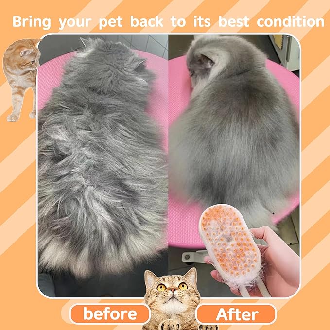 Cat Steam Brush for Shedding, 4 in 1 Rechargeable Pet Steam Brush for Dogs and Cats, Anti-Static, Massage, Cleaning, Shedding & Combing All In One! (Khaki)-Mewly Pet