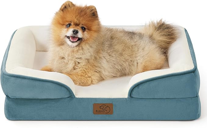 Bedsure Orthopedic Dog Beds for Small Dogs - Washable Small Dog Cat Bed Waterproof, Comfort Pet Couch Sofa with Washable Removable Cover, Pets Bed with Nonskid Bottom, Dune Haze Blue, 24"-Mewly Pet