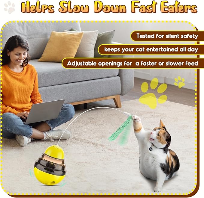 Interactive Cat Toys for Indoor Cats,Tumbler Toy for Kitten Tracking Balls Treat Dispenser for Bored Cat and Small Dogs to Chase and Exercise (Yellow)-Mewly Pet