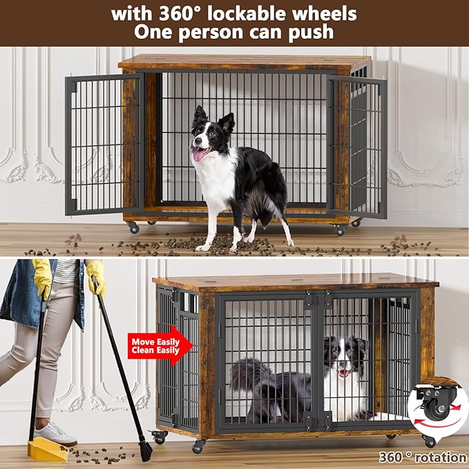EasyCom 41" for Training Moveable XL Dog Crate, Large Dog Crate Furniture with Top-Access Teasing/Feeding Doors, Chew-Resistant Dog Kennel Indoor Furniture for Medium and Large Dogs-Mewly Pet