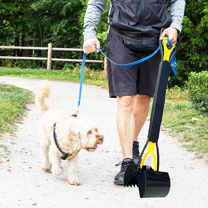Pooper Scooper 2 Pack with 20 Litre Step Dog Poop Trash Can, 28" Long Handle Dog Poop Scoopers for Large Small Dogs Heavy Duty, Removable Inner Bucket for Outdoors, 50 Waste Bags Included-Mewly Pet