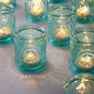 Blue Votive Candle Holders Set of 12, Vintage Blue Tealight Candle Holders, Teal Candle Holder for Wedding Home Decor, Embossed Candle Votives for Bridal Shower Decor/Thanksgiving/Christmas