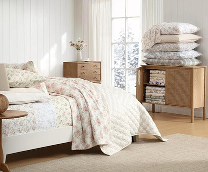 Laura Ashley - Flannel Sheets King Size, Anti-Pilling & Wrinkle Resistant Cotton, Touchably Soft for All-Season Comfort - Bed Sheets with Matching Pillowcases & Fitted Sheet (Mulholland Plaid Blue)