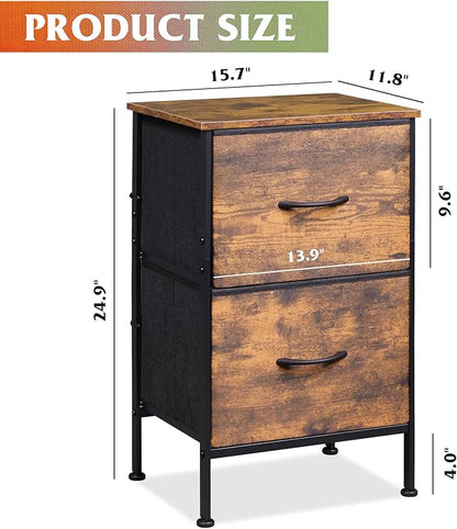 WLIVE Night Stand with Drawers, Dresser for Bedroom with 2 Fabric Drawer, Small Bedside Tables, Nightstand End Table Furniture, College Dorm, Rustic Brown Wood Grain Print, Size L