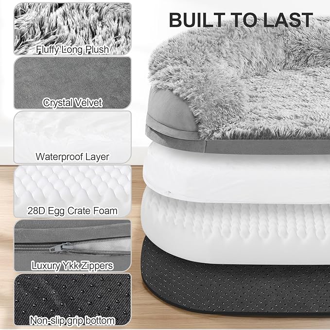 3.7 inch Thickened Orthopedic Dog Beds for Medium Dogs, Supportive Dog Sofa Bed with 28D Egg-Crate Foam, Removable Washable Plush Cover, Waterproof Lining, Half-Round Design for Puppy,Senior Dog-Mewly Pet