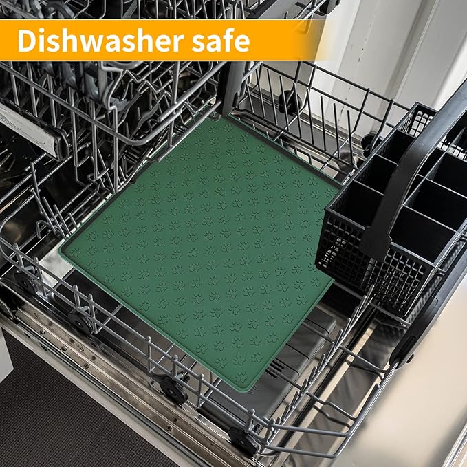 Ptlom Pet Placemat for Dog and Cat, Waterproof Silicone Pet Feeding Bowl Mats for Food and Water, Small Medium Large Dogs Mat Prevent Residues from Spilling to Floor, Hunter, 11.8"x11.8"-Mewly Pet