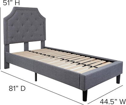 Flash Furniture Brighton Twin Size Tufted Upholstered Platform Bed in Light Gray Fabric