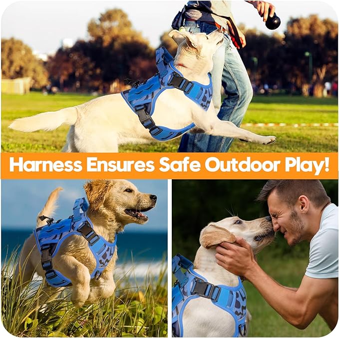Heavy-Duty Tactical Dog Harness for Large Dogs, No Pull Adjustable Reflective Pet Vest with Molle System, K9 Military-Grade Control for Service Training, Outdoor & 10+ Breeds, Blue Camo, Small-Mewly Pet