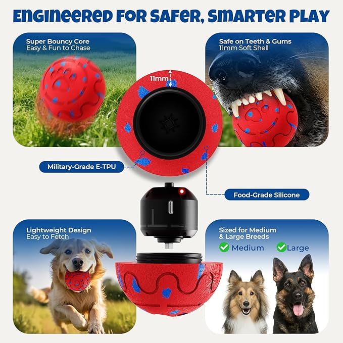Dog Balls: Interactive Dog Ball Auto Rolling - Interactive Dog Toys for Aggressive Chewers - Bouncy & Throwable, Type-C Rechargeable, Washable, for Small & Medium & Large Dogs – Red-Mewly Pet