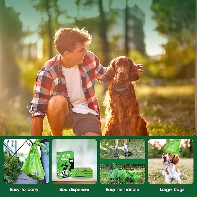 Pet N Pet 800 Counts Unscented Dog Poop Bags Rolls with Tie Handles, 38% Plant Based & 62% PE Poop Bags for Dogs, Extra-Thick Doggie Poo Bag, Pet Waste Bag-Mewly Pet
