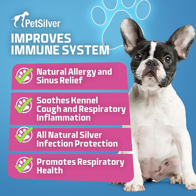 PetSilver Immune Support, Natural Nebulizer Solution, Promotes Respiratory Health in Cats & Dogs, Allergies, Sinus & Cough Treatment, Easy to Use, Patented Chelated Silver, Made in The USA, 16 fl oz-Mewly Pet
