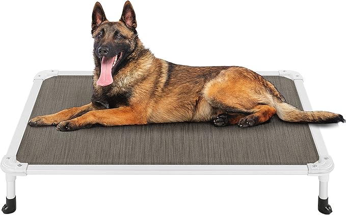 Veehoo Chew Proof Elevated Dog Bed - Cooling Raised Pet Cot - Silver Aluminum Frame and Durable Textilene Mesh Fabric, Unique Designed No-Slip Feet for Indoor or Outdoor Use, Brown, Large, CWC2003-Mewly Pet