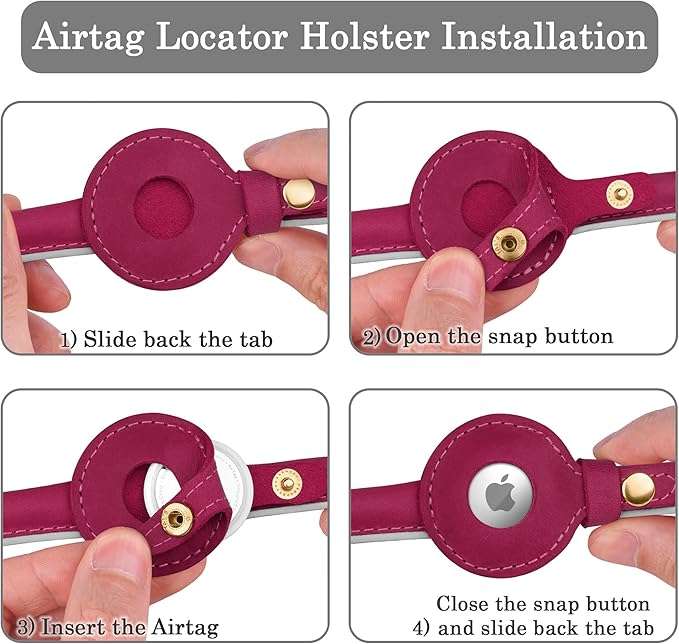 OOPSDOGGY Rolled Leather Dog Collar with Airtag Holder - Reflective Round Airtag Dog Collar - Soft Tracking Pet Collar for Small Dogs Puppy Cats Kitten (Pink, S, 10"-13")-Mewly Pet