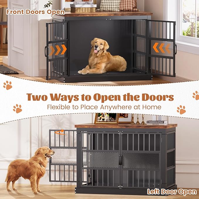 VOPEAK 40" Dog Crate Furniture, Chew Resistant Dog Crate for Dogs, Heavy Duty Dog Crates Dog Kennel Cage Indoor with Double Doors, End Table for Bedroom Living Room, Black-Mewly Pet