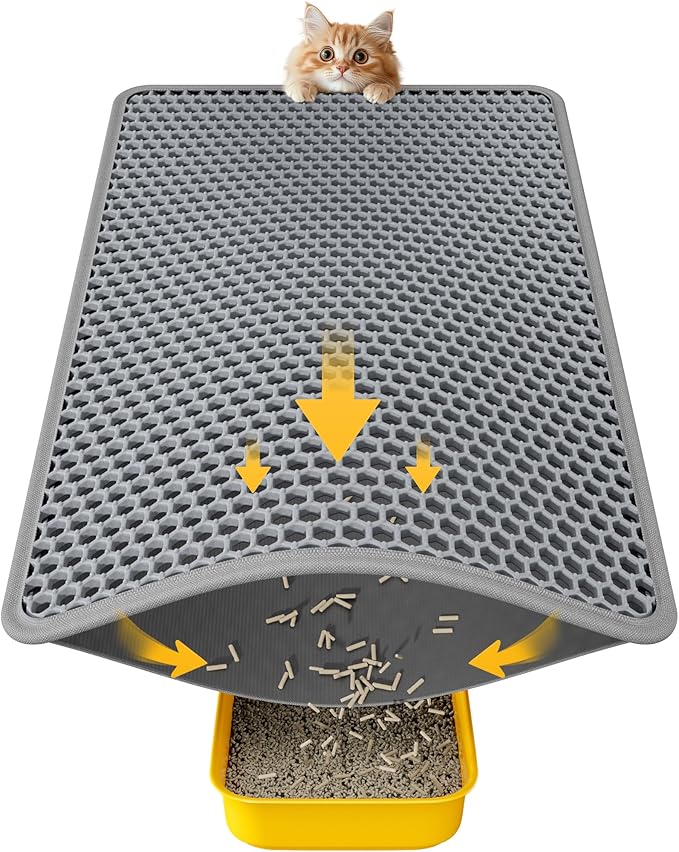Cat Litter Mat - 23.2'' x 14.6'' Small Litter Trapping Mat, Easy to Clean Litter Box Mat, Waterproof, Urine-Proof, Non-Slip Kitty Litter Mats for Floor, Grey-Mewly Pet