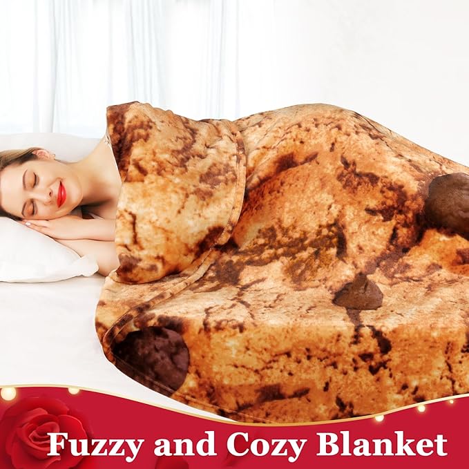 Jorbest Cookie Blanket Adult Size 71 Inches Birthday Gifts for Women Men Mom Teen Boys Girls, Novelty Cookie Throw Blanket Funny Gifts for Adult Kids, 285 GSM Soft Flannel Food Blanket (Dark Brown)