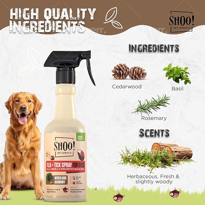 Shoo! Flea & Tick Spray for Dogs and Home | Plant Based, Natural Oils, Chemical Free Formula | Kills, Repels, Prevents | 16 oz (Woodland Harmony)-Mewly Pet