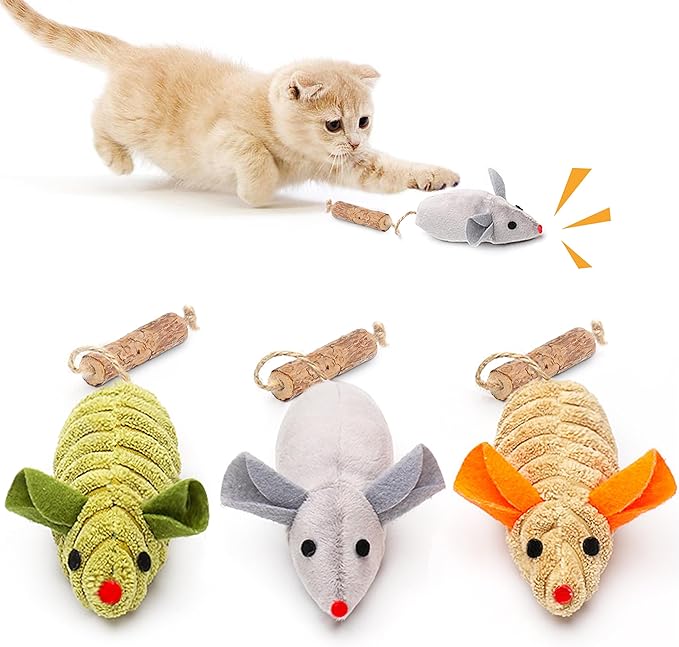 Potaroma Cat Toys: 3pcs Squeak Mice Interactive Catnip Silvervine Animals for Indoor Kittens - Dental Matatabi Cat Nip & Chew Exercise Toy for All Breeds & Species-Mewly Pet