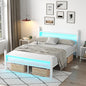 Full Bed Frame with Headboard and Footboard, Metal Bed Frame with Charging Station and LED Lights, Under Bed Storage, No Box Spring Needed,Noise Free, White