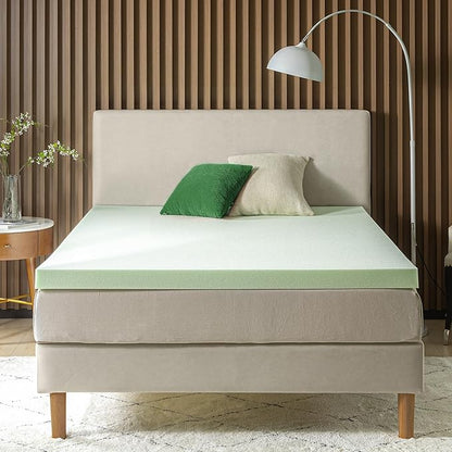 ZINUS 3 Inch Green Tea Memory Foam Mattress Topper, Smaller, More Convenient WonderBox Packaging, Pressure-Relieving Layers, CertiPUR-US Certified, Short Queen