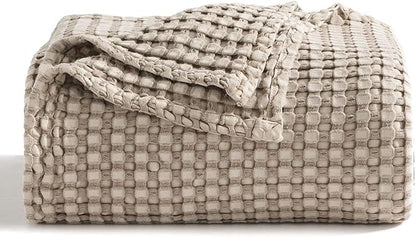 Bedsure Cooling Cotton Waffle Twin XL Blanket - Lightweight Breathable Blanket of Rayon Derived from Bamboo for Hot Sleepers, Luxury Throws for Bed, Couch and Sofa, Taupe, 66x90 Inches