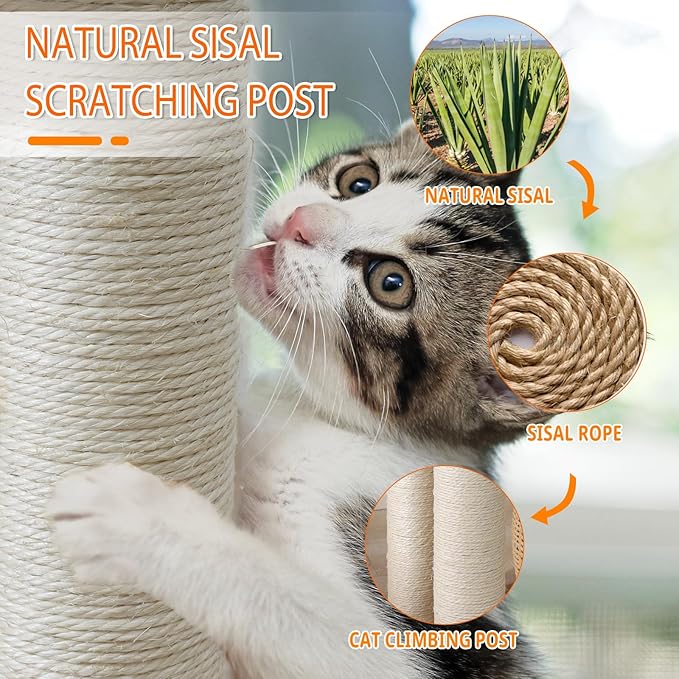 Wood Cat Tree Tower with Scratching Posts – Handmade Cat Condo for Indoor Cats – Cat Scratcher & Resting Platform – Stable & Stylish Cat Furniture-Mewly Pet