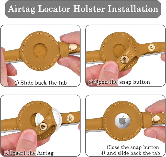 OOPSDOGGY Rolled Leather Dog Collar with Airtag Holder - Reflective Round Airtag Dog Collar - Soft Tracking Pet Collar for Small Dogs Puppy Cats Kitten (Camel, XXL, 20"-24")-Mewly Pet