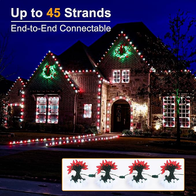 Brizled Red & White Christmas Lights, 66ft 100 LED C9 Faceted Christmas Lights, Connectable Outdoor Strawberry String Light, 120V UL Certified Indoor Xmas Light for Tree House Garden Party & Holiday