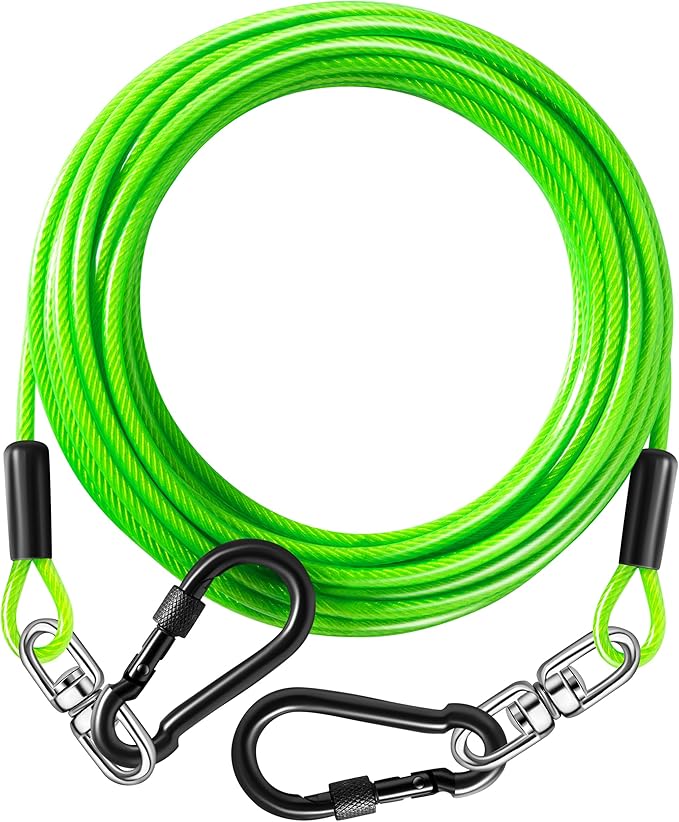 Dog Tie Out Cable 30FT-500Lbs,Heavy Duty Dog Leads Line for Yard with Swivel Hook,Medium Large Dogs Leash&Chains for Outside,Rust Chew Proof Dogs Run Cable for Outdoor Camping (Green, 30FT)-Mewly Pet