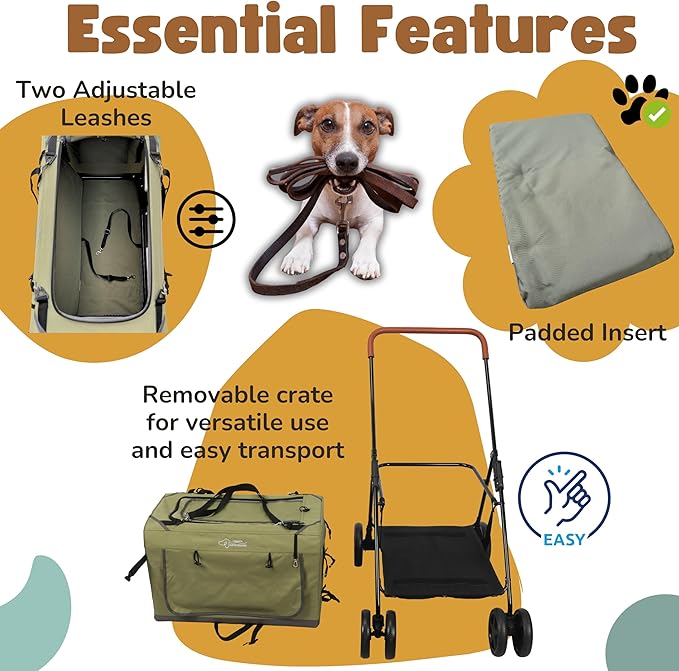 Pet Stroller Foldable Travel Crate for Small and Medium Dog and Cat, Portable Pet Travel Carrier, Pet Jogger with Detach Carrier-Mewly Pet