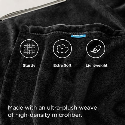 Bedsure GentleSoft Fleece Throw XL Blanket Black - 300GSM Soft Lightweight Plush Cozy Blankets for Bed, Sofa, Couch, Travel, Camping, 50x70 inches