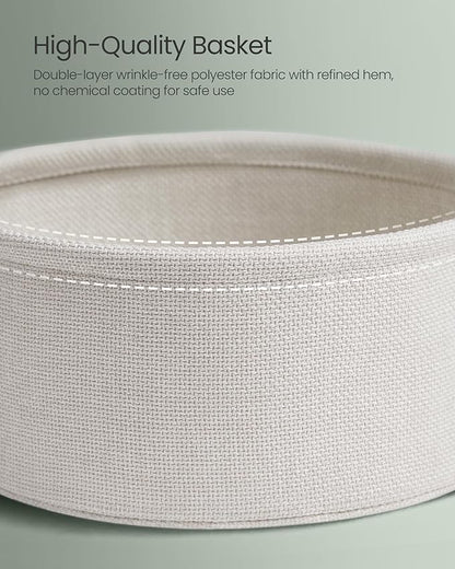 VASAGLE LILEA Collection - Small Round Side End Table, Modern Nightstand with Fabric Basket, Forest Green and Cream White ULET223C80