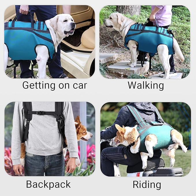 Dog Lift Harness Backpack Carrier for Large Dogs, Full Body Sling with Handle, Dog Harness for Joint Injuries, Arthritis, Ideal for Stairs, Elderly Dogs (Blue XXX-Large 66-83 LBS)-Mewly Pet