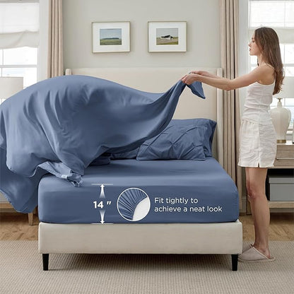 Bedsure Twin Comforter Set Slate Blue - Bed in a Bag Twin Size Bedding 5 Pieces, GentleSoft™ Pintuck Bed Set Gift for Family, Pinch Pleat Slate Blue Comforter with Sheets, Pillowcase & Sham