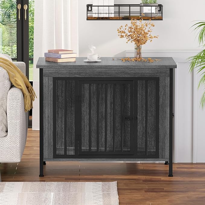 EasyCom 31.5" Small Dog Crate Furniture, Chew-Resistant Dog Crates for Small and Medium Dogs, Dog Kennel Furniture Indoor with 2 Doors and 3.94" Raised Feet, as TV Stand, End Table, Crate Table-Mewly Pet