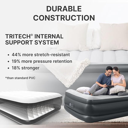 SLEEPLUX Durable Inflatable Air Mattress with Built-in Pump, Pillow and USB Charger, 22" Tall Queen
