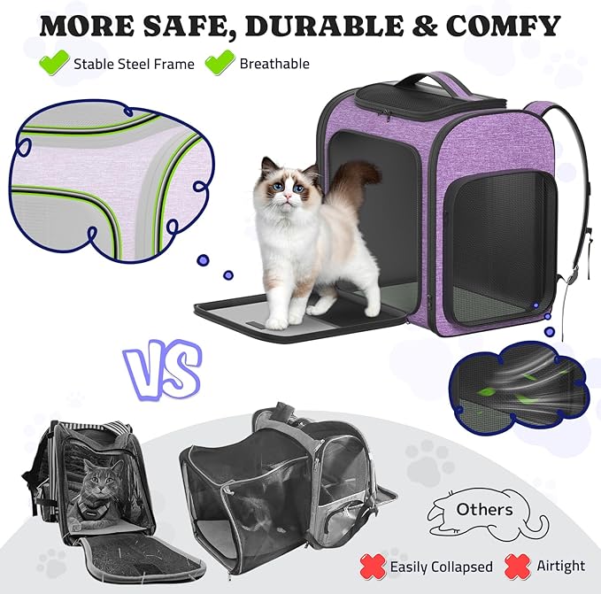 Pawtners Dog Carrier Backpacks Large Cat Backpack with Anti-Scratch Mesh, Foldable Designed Pet Backpack Carrier for Kitten Small Dogs & Large Cats Up to 18 Lbs, Dog Carrier for Travel Outdoor-Mewly Pet