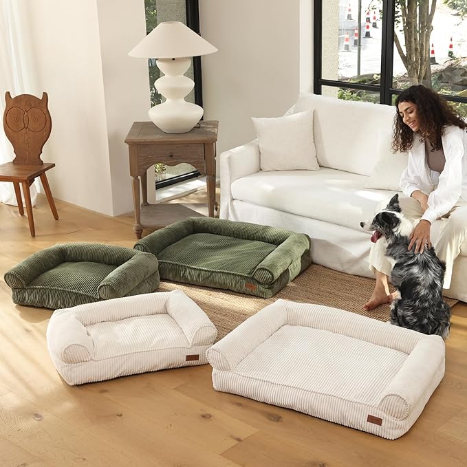 FUKUMARU Cute Dog Bed, Fluffy Pet Bed with TPU Layer Keeping Lining Dry, Dog Couch Medium Size Dogs Easy to Care, Warm Cat Bed with Removable Zipper Cover, 36inch, Large, Cream-Mewly Pet