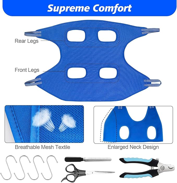 Pet Grooming Hammock for Small Dogs & Cats with Nail Clippers/Nail Trimmers/Grooming Scissors, Dog Grooming Harness for Nail Trimming, Pet Grooming Sling Helper-Mewly Pet