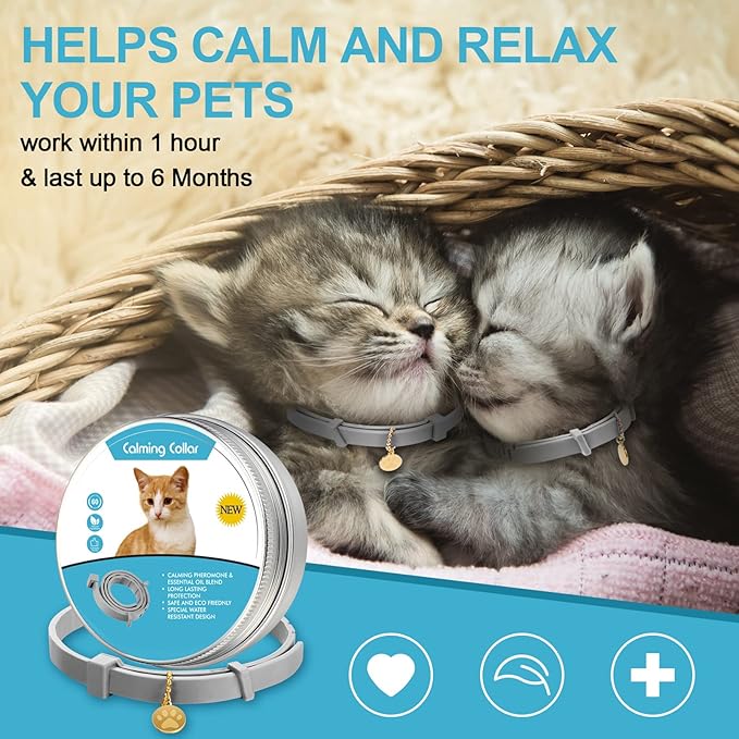 4 Pcs Cat Calming Collar Adjustable Lavender Scent Relaxing Cat Collar with 2 Pendant for Puppies Reduce Stress Aggression Anxious, up to 15 Inches(Grey, Silver)-Mewly Pet