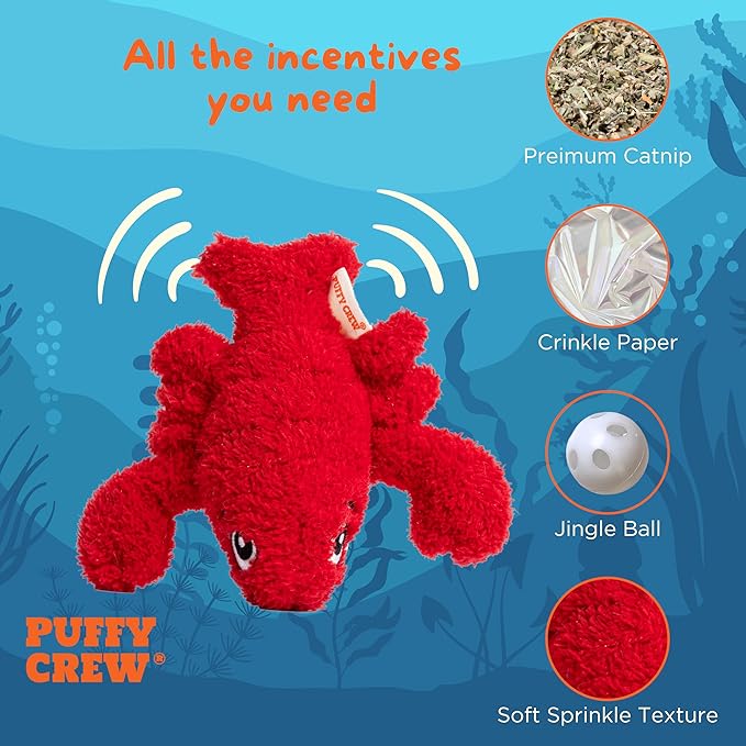 Interactive Catnip Cat Plush Toy, Ocean Theme, 5'', for All Breed Size Cats (Lobster)-Mewly Pet