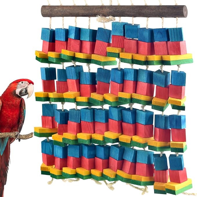 Extra Large Bird Toys, 21.6inch XL Macaw African Grey Parrot Chewing Toys, Natural Wooden Block Knots Tearing Toy Parrot Cage Accessories for Big Birds-Mewly Pet