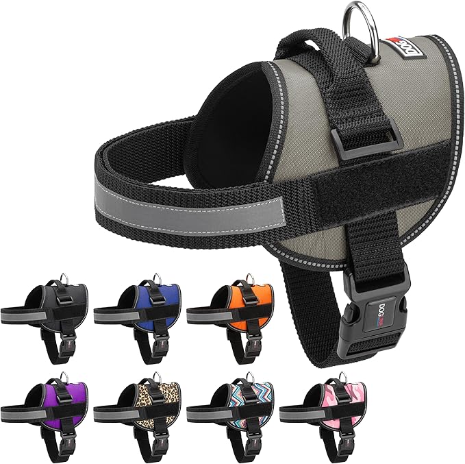 Dogline Dog Harness, Reflective No-Pull Adjustable Vest with Handle for Walking, Training, Breathable, No - Choke Harness for Small, Medium or Large Dogs Room for Patches Girth 15 to 18 in Grey-Mewly Pet