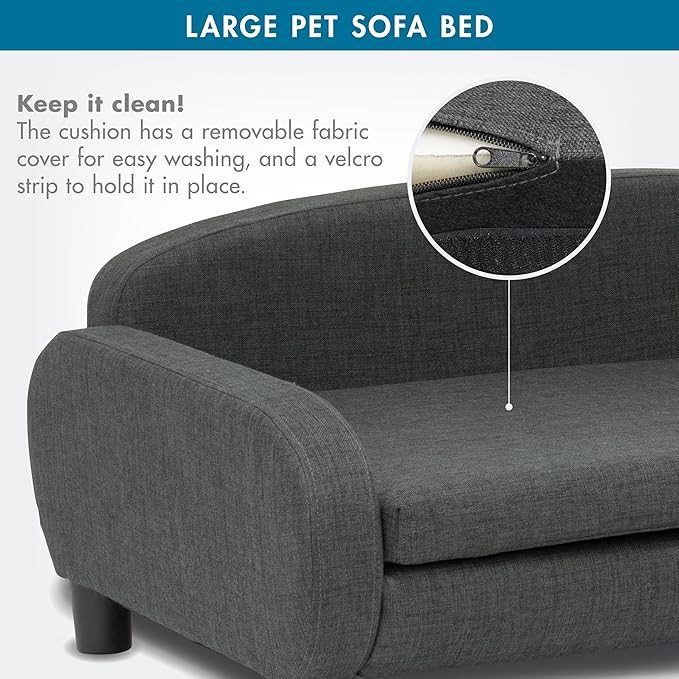 Paws & Purrs Multi-Cat Sofa Bed – 41.5″ Wide Elevated Pet Couch with 3″ Foam Mattress, Removable Machine-Washable Cover – Stylish Indoor Pet Furniture for Two or More Cats and Dogs, Gray-Mewly Pet