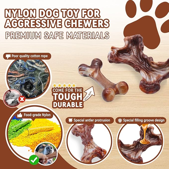 Magicorange Tough Dog Toys, Chew Toys for Aggressive Chewers, Dog Bone Toy Nylon Almost Indestructible Dogs Toy for Teeth Cleaning and Training (Brown)-Mewly Pet
