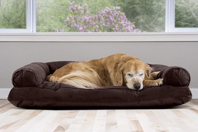 Furhaven Pillow Dog Bed for Large Dogs w/ Removable Bolsters & Washable Cover - Quilted Sofa - Coffee, Jumbo/XL-Mewly Pet